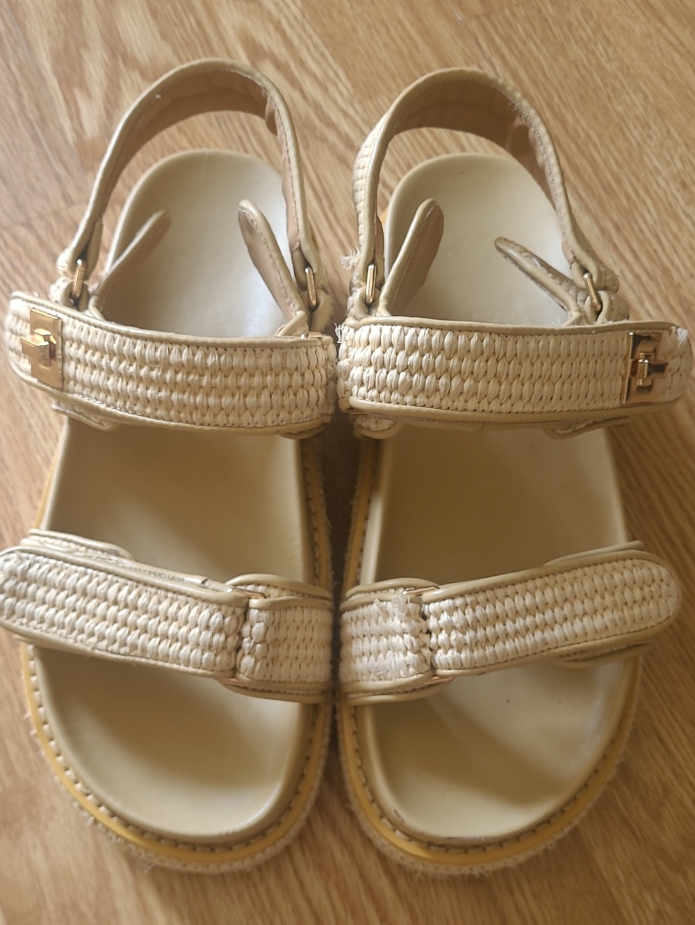 Beige Women's Braided Strap Sandals - Brand Not Visible